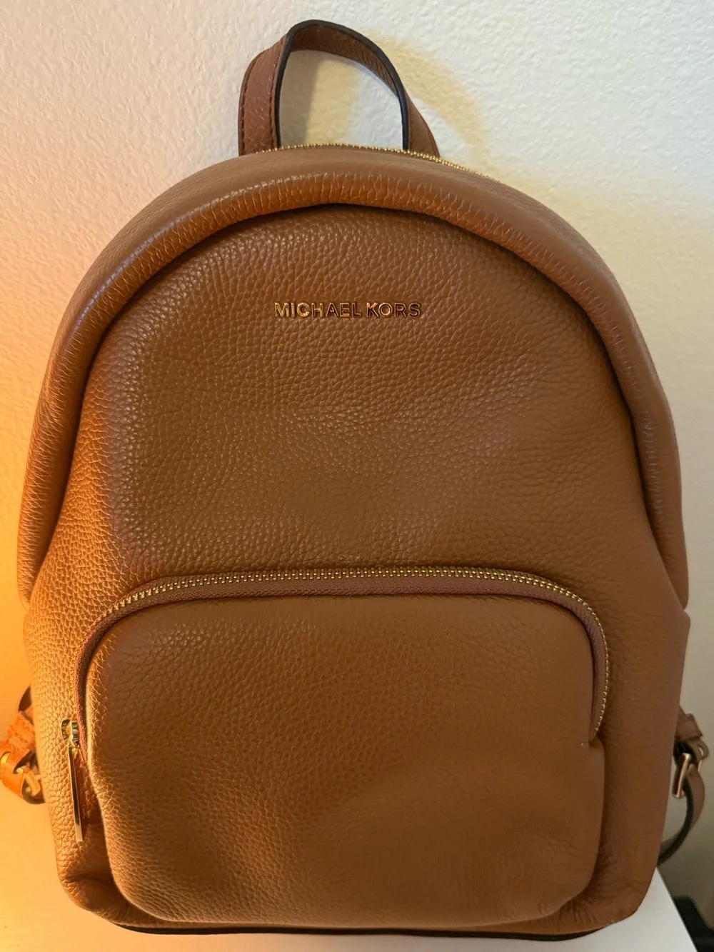 Michael Kors Cognac Pebbled Leather Backpack with Gold Hardware